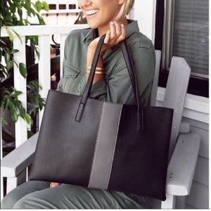 Black and Grey Vince Camuto Luck Leather Tote